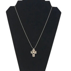 Vintage Estate Mom Cross Necklace Signed Razza Silver Tone 24"